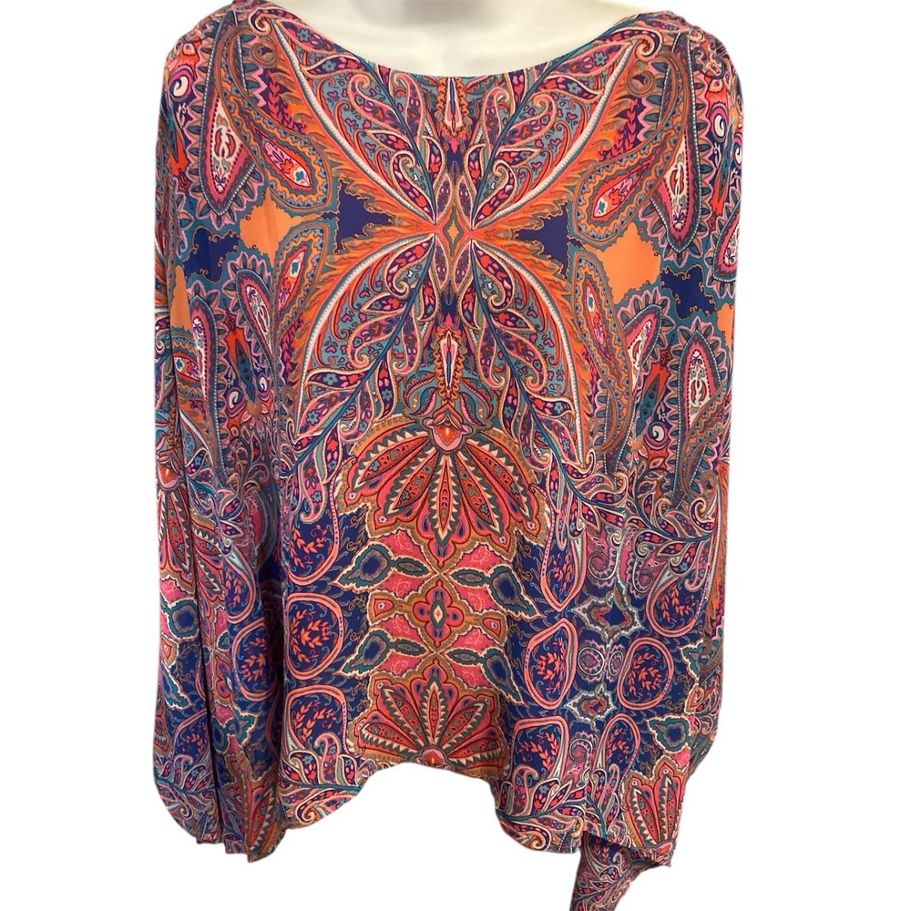 Boutique Paisley Flowy Colorful Kaftan Top Size 2X Boho Vacation